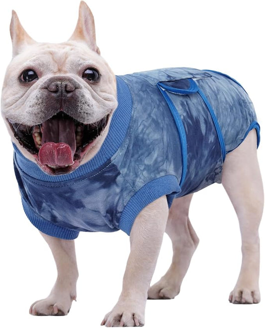 Kuoser Dog Surgery Recovery Suit, Anti Licking Surgical Suit for Dogs Male Neuter, Soft Dog Surgery Suit Female Spay Subsititute E-Collar Cone, Doggie Body Suits After Surgery Blue Tie Dye XS