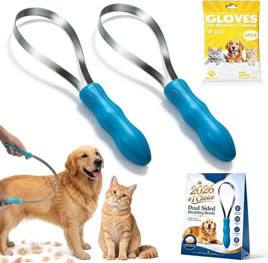 Dual Sided Shedding Blade for Cats, Dogs & Horses, Dog Deshedding Tool with Fine & Coarse Stainless Steel Teeth, Double Sided Shedding Blade for Short Long Thick Coats, Removes Loose Undercoat (#A*2)