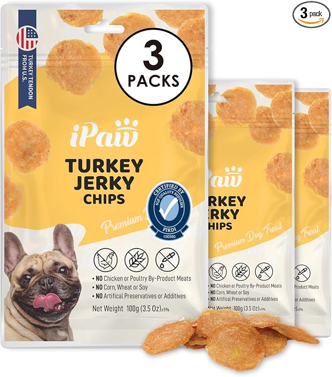 iPaw 3 Combo Turkey Chips Dog Treats for Puppy Training, SQF Certified Human Grade Dog Treat, Hypoallergenic, Easy to Digest (Turkey Chips), 3 Packs