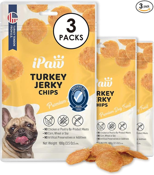 iPaw 3 Combo Turkey Chips Dog Treats for Puppy Training, SQF Certified Human Grade Dog Treat, Hypoallergenic, Easy to Digest (Turkey Chips), 3 Packs