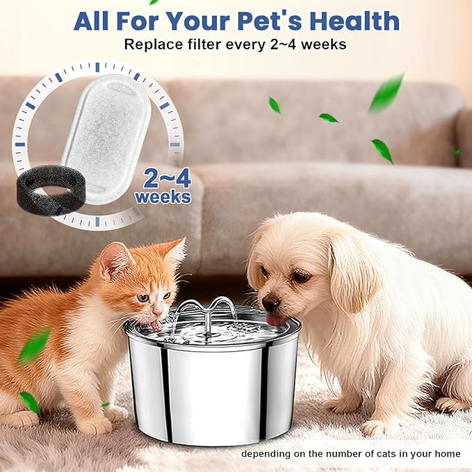 Cat Water Fountain Filters Replacement, 20 Pcs Pet Water Fountain Filter with 20 Pcs Foam Sponges for 67oz/2L & 108oz/3.2L Stainless Steel Pet Cat Water Fountain Dispenser Filters
