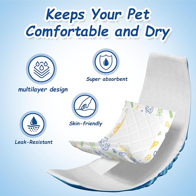 Dog Diaper Liners Booster Pads for Male and Female Dogs, 100ct, Super Absorbent Disposable Belly Band Liners for Male Dogs fit Most Types of Dog Diapers,Wraps(Long)