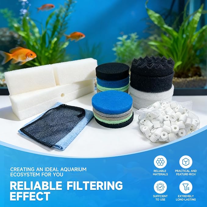 27Pcs Filter Media Replacement Kit, Replacement Filter Media Kit Compatible with Fluval FX2 FX4 FX5 FX6 Filter Media, Aquarium Filter Media Kit, Including Carbon Pad, Foam block, Filtering Medium etc