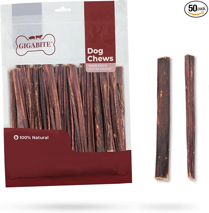 GigaBite Beef Esophagus Dog Treats - Natural Gullet Sticks for Dogs, High Protein Single Ingredient Dog Chews, Rawhide Free Dental Dog Treats for All Dog Breeds - Sticks (6 Inch), Pack of 50