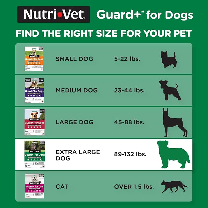 Nutri-Vet Guard+ for Dogs, Flea and Tick Prevention Spot On Drops, Topical Treatment for Dogs 89-132 lbs, Puppy Essentials, Waterproof Formula, 3 Monthly Doses, 90 Days of Protection