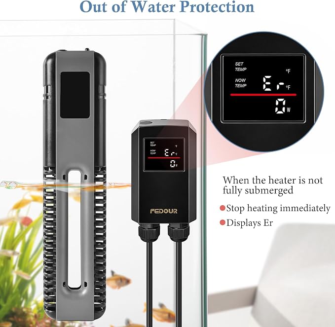 FEDOUR 600W 800W Titanium Aquarium Heater with Digital Controller, Submersible Aquarium Heater with Overheating Protection, for up to 220Gallon Fish and Turtle Tank (800W for up to 220Gal)