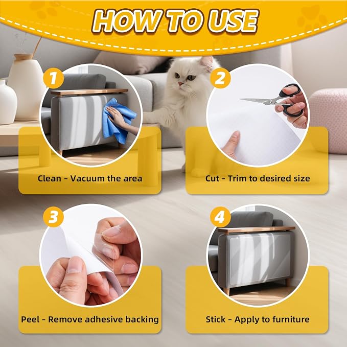 Anti Cat Scratch Furniture Protector, 24 Pcs Self-Adhesive Couch Protector for Cat Claws, Heavy Duty Couch Cover Furniture Protectors from Cats Scratching Tape for Sofa, Corner, Door, Chair
