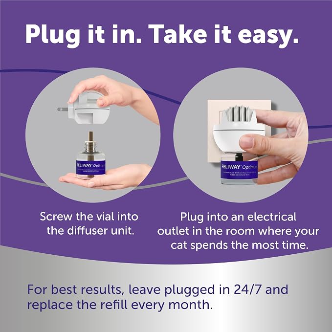 FELIWAY Optimum Cat Calming Diffuser Refill (6 Pack, 180 Day Supply) – Cat Pheromone Diffuser Refill for Advanced Support to Reduce Stress, Spraying, Scratching, Fighting and Hiding