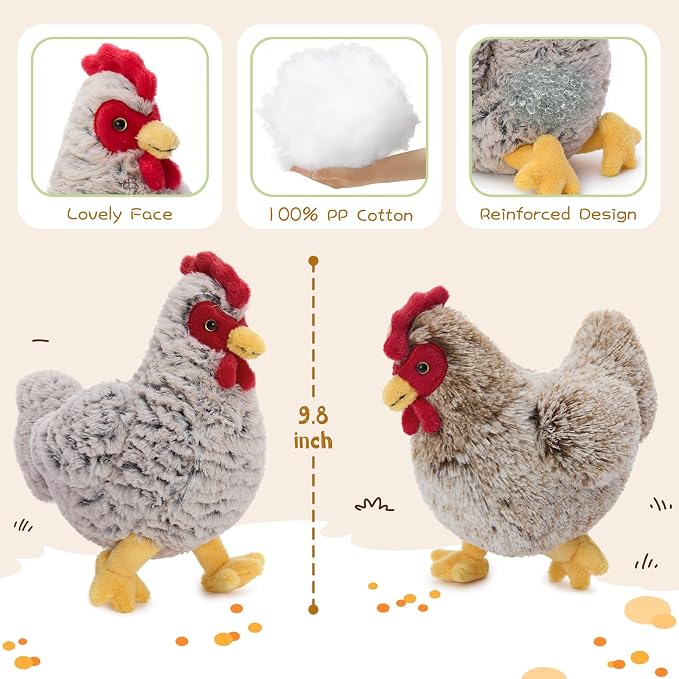 Muiteiur 4 Pack Hen Stuffed Animal Set, 9.8 inch Cute Chicken Stuffed Toy, Hen Plush Bulk for Kids Toddlers Birthday Gifts