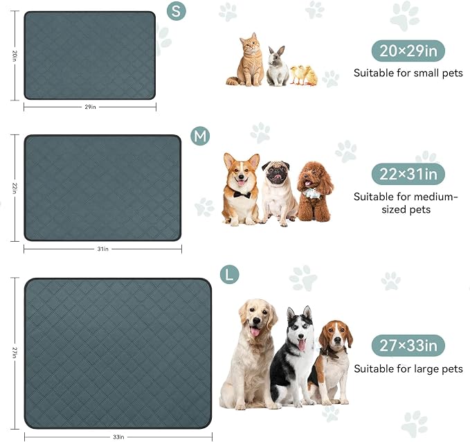 Siedihit Washable Reusable Pet Pee Pads, Absorbent Non-Slip Training Mat for Dog Cat Rabbit Puppy Kitten, Whelping Playpen Crate Bed Cage Home Indoor Outdoor (Medium - 4pack, Rectangle)