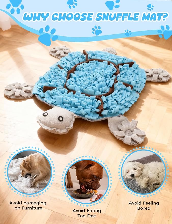 Turtle Snuffle Mat for Dogs, 28.8''x22.8'' Large Nose Work Mat, Dog Food Mat for Foraging and Mental Stimulation, Interactive Feeders for Boredom Relief（Blue）