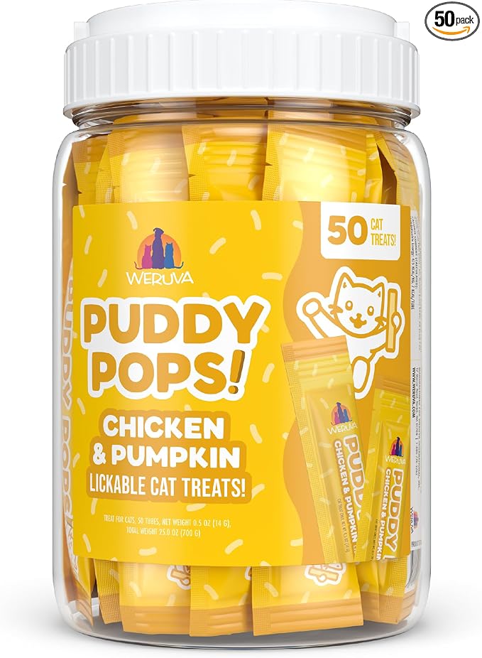Weruva Puddy Pops, Chicken and Pumpkin Lickable Cat Treats, 0.5oz Tube, Pack of 50