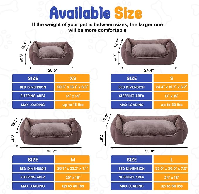 Makigued Rectangle Dog Bed for Large Size Dog with Removable Washable Cover Pet Bed with Bolster Sides Non-Slip Bottom Pet Sofa Waterproof Lining Durable Pet Cuddle, Dark Brown, 35x 26x 7.5 in