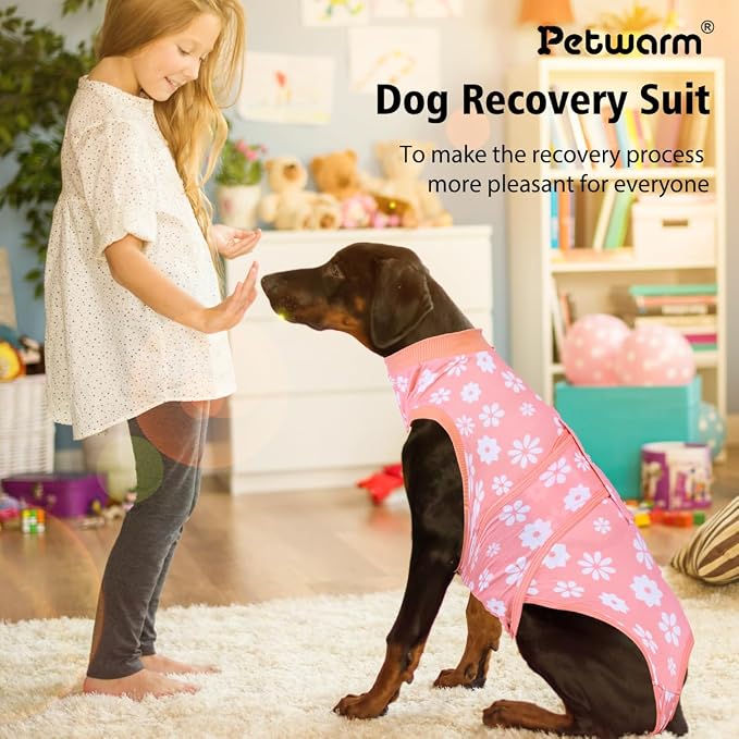 PetWarm Recovery Suit for Dogs, Dog Surgical Recovery Suit Female and Male, After Surgery Dog Onesie, Anti-Licking Dog Surgery Recovery Suit, Flower Pattern, Yellow, 2XL