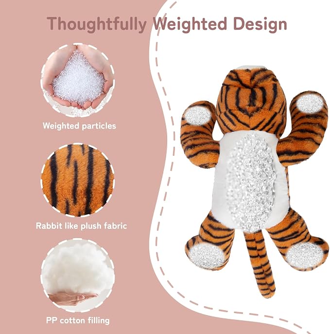 Niuniu Daddy 20" 3.3 lb Weighted Tiger Stuffed Animal for Adults Kids, Giant Large Soft Body Pillow Plush Toy for Sleeping Huggable, Gift for Everyday Comfort