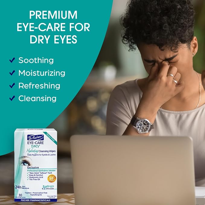 Dr. Fischer Tea Tree Eyelid Wipes - Gentle Eye Wipes for Everyday Eye Cleansing and Hypoallergenic Makeup Remover