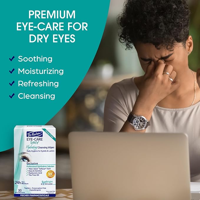Dr. Fischer Tea Tree Eyelid Wipes - Gentle Eye Wipes for Everyday Eye Cleansing and Hypoallergenic Makeup Remover (60 Wipes)