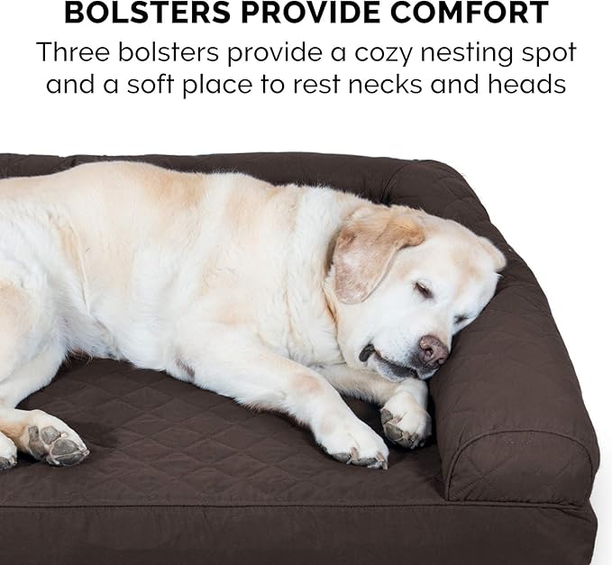 Furhaven Cooling Gel Dog Bed for Medium/Small Dogs w/ Removable Bolsters & Washable Cover, For Dogs Up to 35 lbs - Quilted Sofa - Coffee, Medium