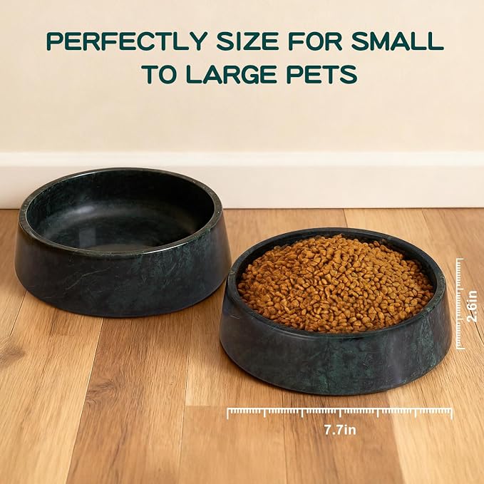 SAMAH Green Marble Dog Bowl, Non-Slip Dog Food Water Bowl, Large Weighted Stone Dish, Natural Marble Heavy Pet Bowl, Easy to Clean, Gifts for Cat Lovers, Perfect Cat Dog Gifts, Holds 6 Cups(6 lbs)
