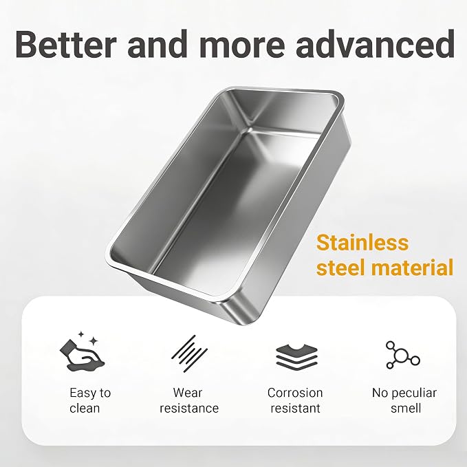 Stainless Steel Cat Litter Box with Lid, Large Enclosed Litter Box for Large Cats, High Sided Metal Cat Box with Two-Way Door & Anti-Scratch Scoop, Anti-Leakage Design, Silver