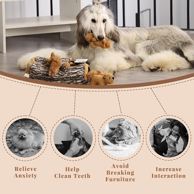 Laifug Hidden Squirrel Plush Dog Toy， Interactive Squeaky Dog Toy Hide and Seek, XL