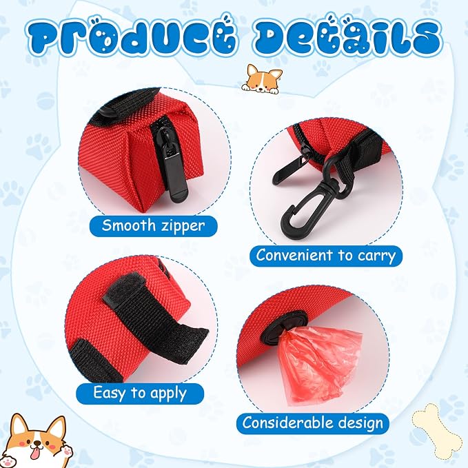 Aliceset 4 Pcs Dog Poop Bag Holder for Leashes Fabric Dog Poop Bag Dispenser and Treat Holder with 8 Rolls Pet Waste Pouches(Black, Blue, Purple, Red,Single Zipper)