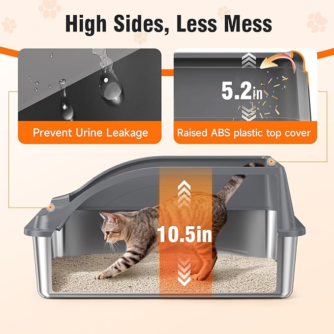 2Pack Stainless Steel Litter Box XL, Dark Grey, 2 Scoops Included | Easy Cleaning Anti-Scratch Anti-Urine Leakage Non-Sticky