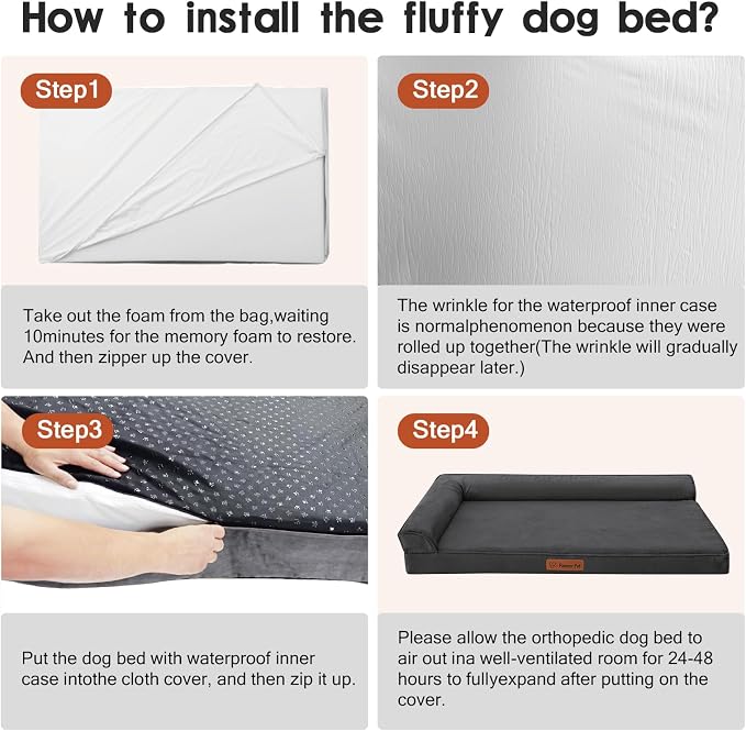 Rainmr Orthopedic Dog Bed for Large Dogs, 36"x27"x6" Memory Foam Pet Bed with Washable Microsuede Cover, TPU Waterproof Liner & Nonskid Bottom, for Indoor, Outdoor, Crate ＆ Car Use, Dark Grey