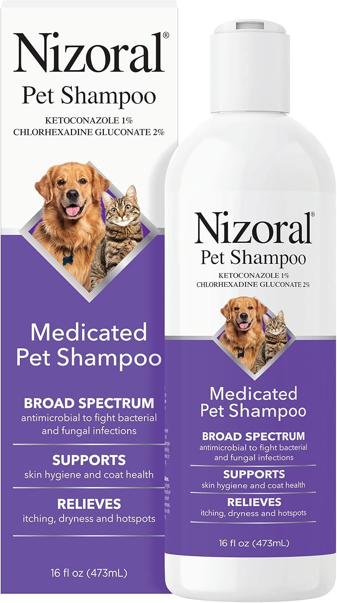 Nizoral Ketoconazole Pet Shampoo for Dogs and Cats, 16 Oz, 1% Ketoconazole, 2% Chlorhexidine Gluconate, Antifungal, Antimicrobial Support, Skin Health, Odor Control, Dog Itching Skin Relief Shampoo