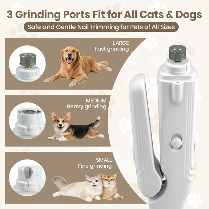 2-in-1 Dog Nail Clipper and Grinder with LED Light, USB Rechargeable Quiet Electric Pet Nail Trimmer for Dogs Cats with Safety Guard