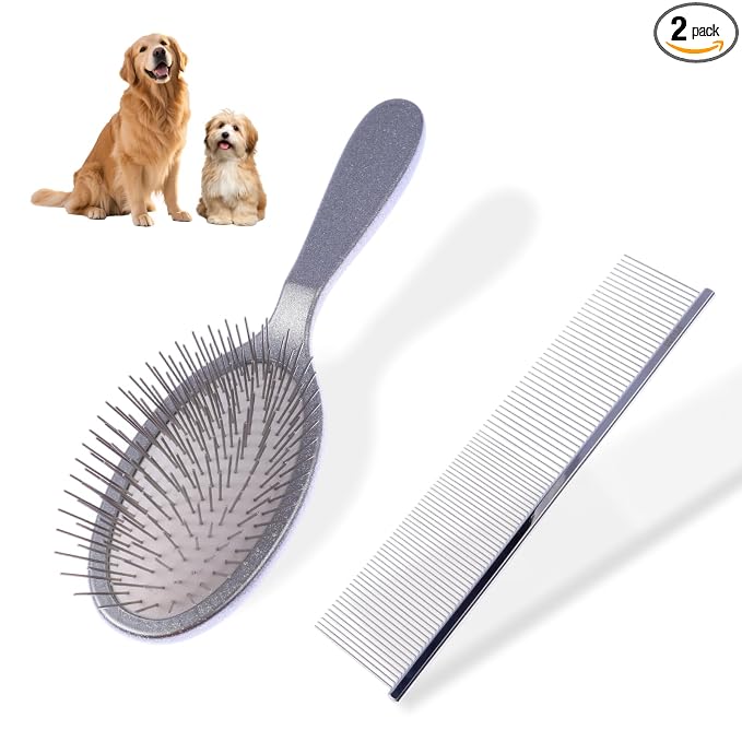 2PCS Slicker Brush for Dogs, Professional Pet Grooming Brush, 27mm Oval Stainless Steel Pin, Sparkle Glitter Handle, Anti-Static Round-Tipped Pins, Gentle Massage & Shedding Comb for Long Haired Dogs