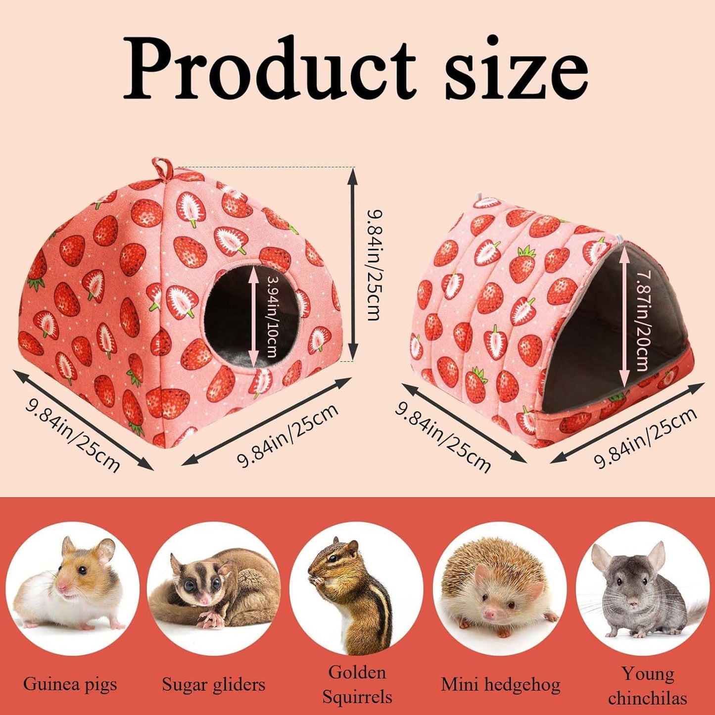 JSPYFITS Guinea Pig Hideout, 2 Pack Guinea Pigs House Set Rabbit Bed, Guineapigs Houses Rabbit Hideout for Small Animal Bunny/Rabbits/Chinchilla Accessories Pink Strawberry