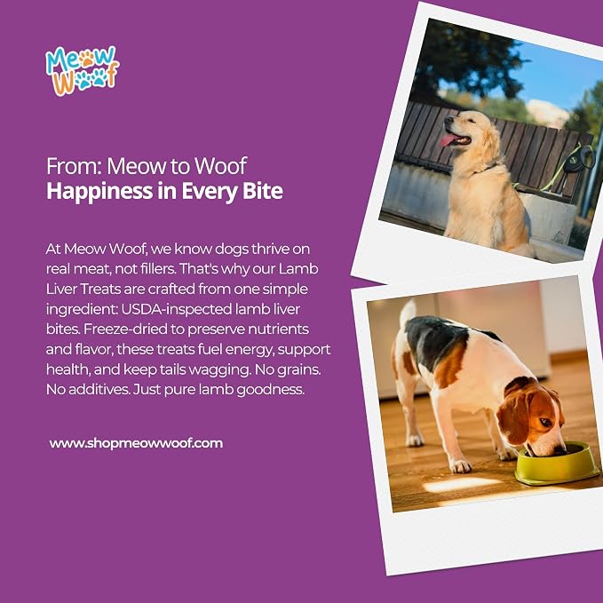 Meow Woof Freeze Dried Lamb Liver Dog Treats, Single Ingredient, High Protein Natural Dog Treats, Grain Free Training Treats for Dogs & Puppies, Freeze Dried Liver Treats for Dogs, 113g