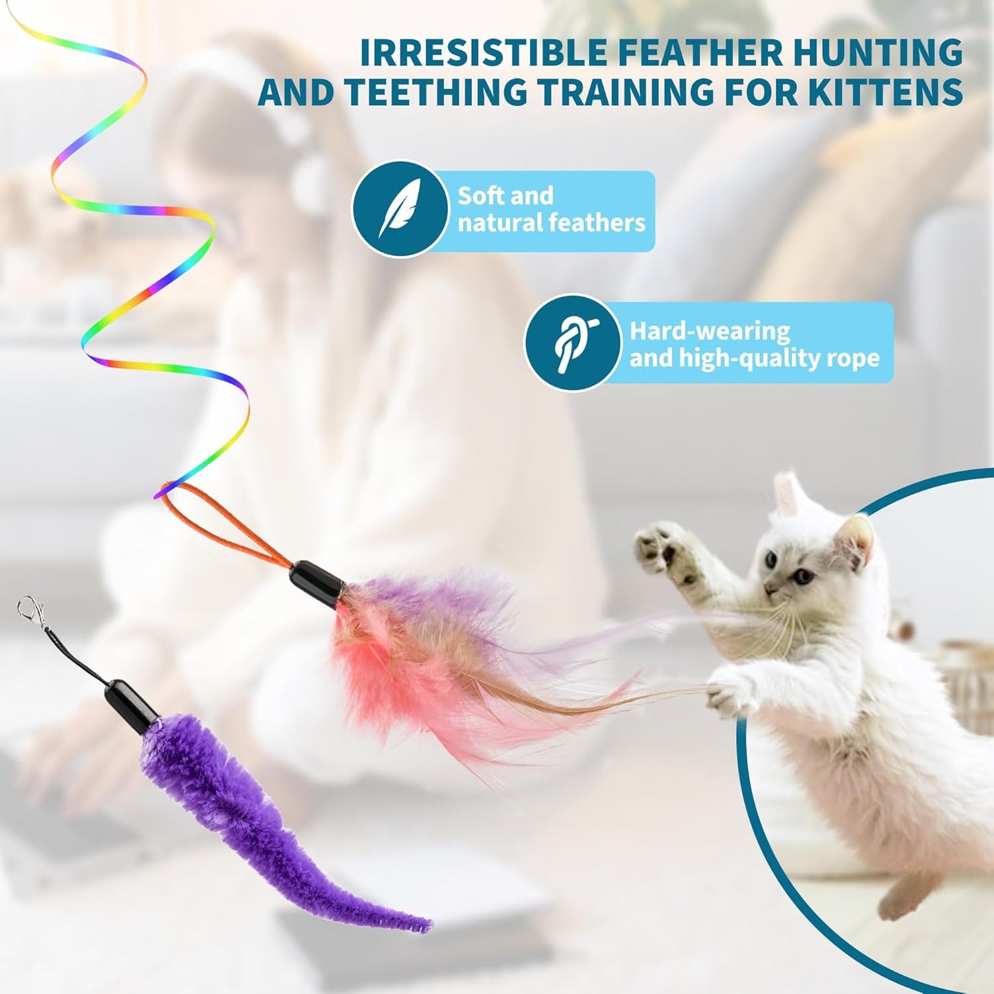 Interactive Cat Toys for Indoor Cats,Enrichment Stimulation Toys, Electric Hanging Door Clip Ribbon Kitty Toy,Automatic Play Chase Exercise Feather Toys for Bored Indoor Adult & Kitten Cats