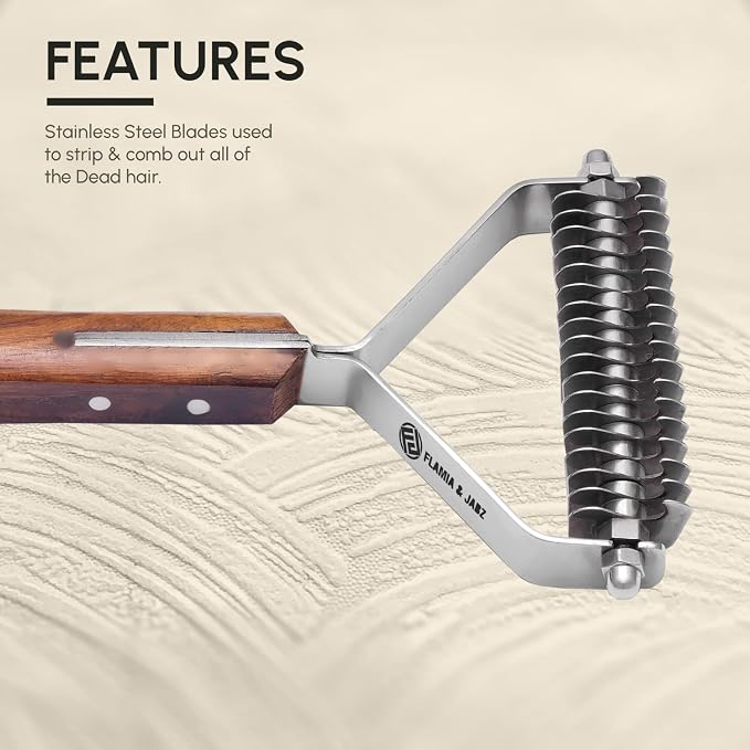 Flamia & Jabz Undercoat Rake for Dogs & Cats, Dematting Grooming Stripper Tool (18 Blades)