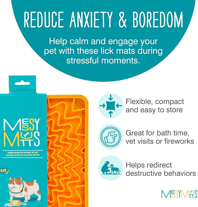 Messy Mutts Framed Silicone Therapeutic Licking Mat | 9.5" x 9.5" | Slow Feeder Mat for Boredom & Anxiety | Lick Pad for Dogs & Cats | Orange