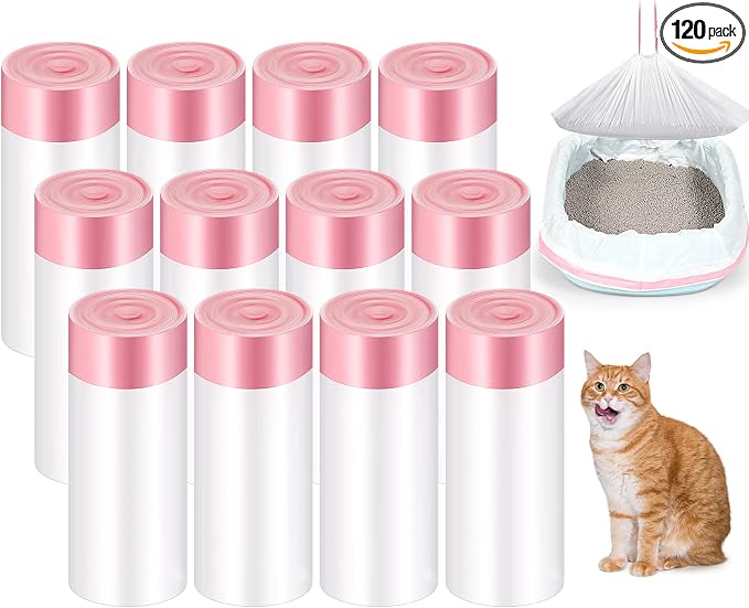 120 Count Large Cat Litter Box Liners 31 x 18 Inch Drawstring Litter Bags Cat Pan Portable Liners for Pets
