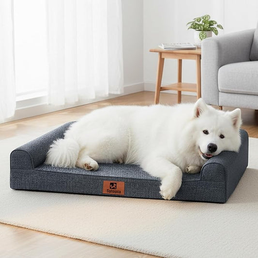 Sytopia Indestructible Chew Proof Orthopedic Sofa Dog Bed for Extra Large Dogs 42x30 Inch, XL Waterproof Foam Pet Couch Bed with Sides, Egg Crate Foam Dog Bed with Washable Removable Cover, Dark Grey