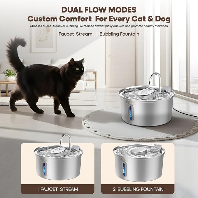 Luxury Smart Pet Fountain 2026 – 3.2L/108oz Stainless Steel Automatic Cat & Dog Water Fountain, Indoor Pet Water Dispenser with LED Light, Quiet Pump, Dual Flow Modes, 4-Layer Filter, Dishwasher Safe