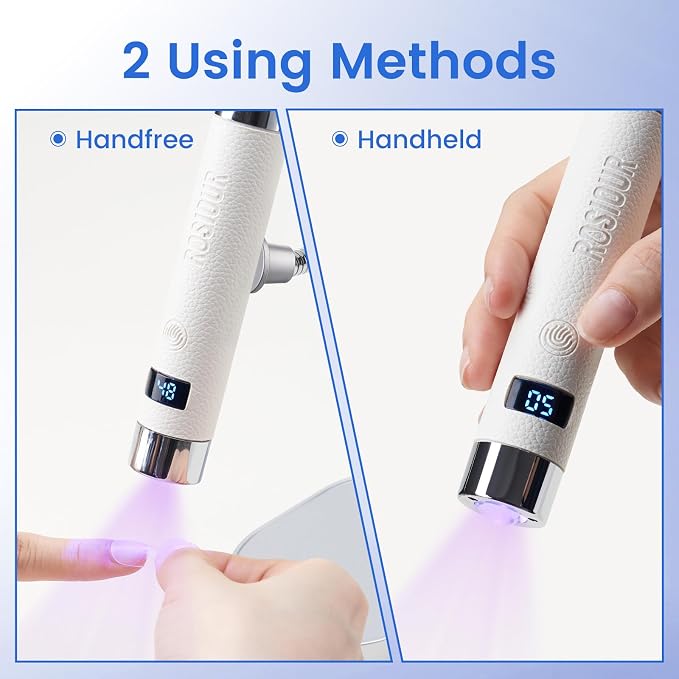 Mini UV Lamp for Gel Nails- Flash Cure Handheld Nail U V Led Curing Light with Stand- Rechargeable Hands-Free Fast Dry UV Lamp with Auto Sensor for Home Manicure and Salon (White)