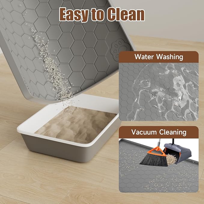 Cat Mat for Litter Box, 40" X 28" Large Silicone Cat Litter Trapping Mat, Waterproof Kitty Litter Mat, Urine-Proof, Easy to Clean, Non-Slip Kitty Scratch Pad for Floor(Gray)