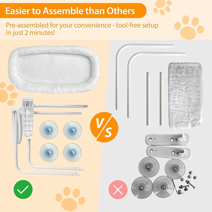 L&W BROS. 2PC Cat Window Perch Cushion Bed Cat Hammock with 4 Updated Suction Cups Easy to Assemble Window Bed for Heavy Large Cats (L White)