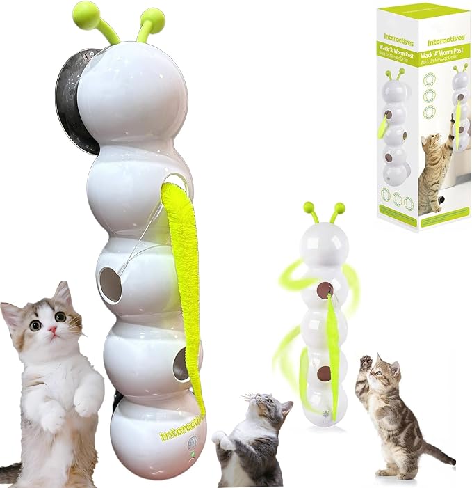 Caterpillar Cat Toy, Interactive with Worm Design, Automatic Cat Toy with Motion Sensor, Replaceable Tails Bite Resistant USB Rechargeable Teaser with Suction Cup,Indoor Cats for Daily Play