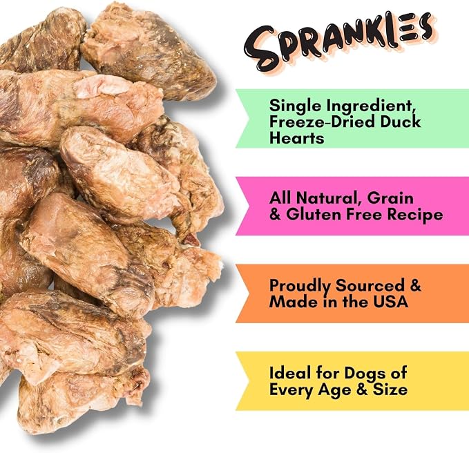 Freeze Dried Dog Treats, Duck Hearts for Cats and Dogs - 1LB Big Bag Single Ingredient All Natural Grain-Free, High Protein, Made in USA - Perfect for Training, Topper or Snack