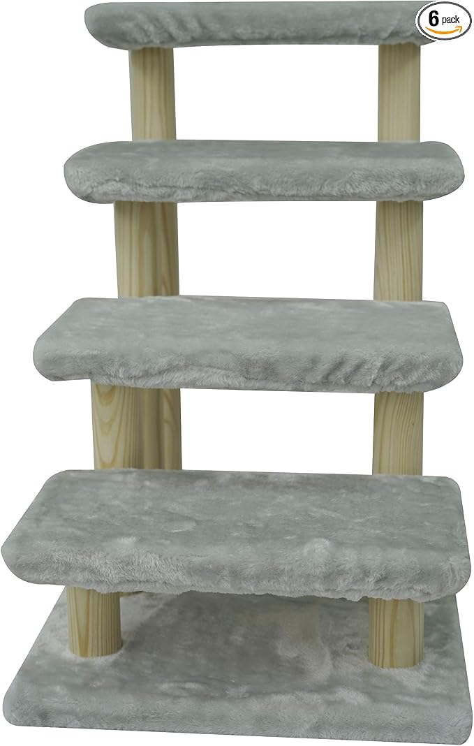 Cowboy Wooden pet Stairs 4-Step pet Ladder cat Dog Easy Stairs with Detachable Carpet for high Bed and Couch (Gray)