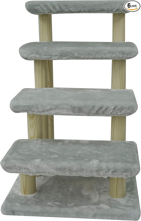 Cowboy Wooden pet Stairs 4-Step pet Ladder cat Dog Easy Stairs with Detachable Carpet for high Bed and Couch (Gray)