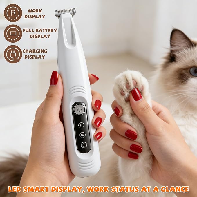 Cat Hair Trimmer, Pet Grooming Trimmer, Low Noise Cordless Rechargeable Waterproof Dog Paw Trimmer with LED Light, Micro Precision Pet Hair Clipper for Cats & Dogs Paws, Eyes, Ears, Face, Rump