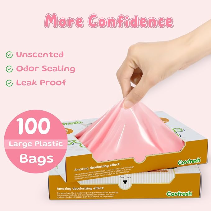 Odor Sealing Dog Poop Bags with Handles – 100 Count – Large Capacity | Heavy Duty Thick Pet Waste Bags - Leak Proof, Odor - Blocking (Pink)