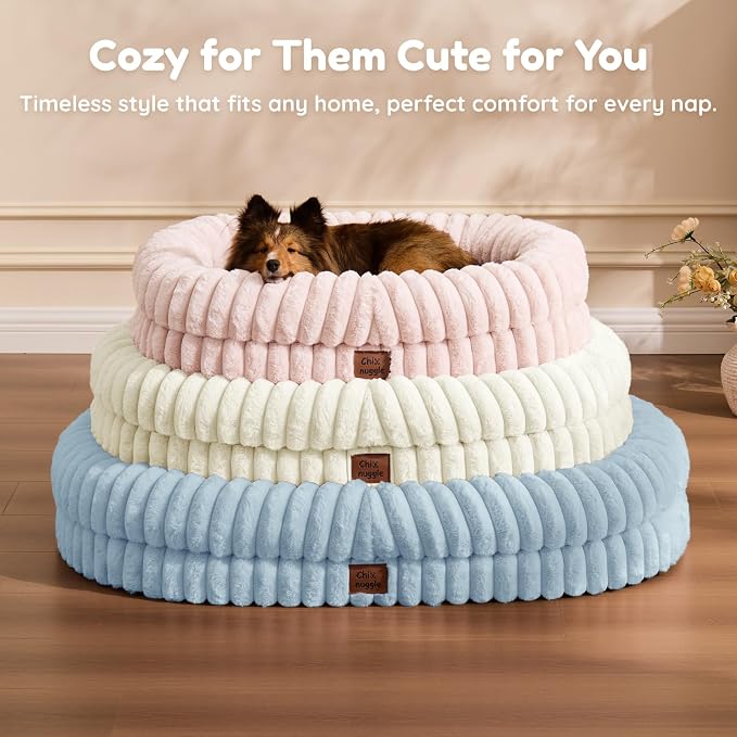 ChiXnuggle Orthopedic Dog Bed for Medium Dogs, Waterproof Faux Rabbit Fur Dog Couch with Egg Crate Foam Support and Washable Removable Cover, Bolster Pet Sofa with Non-Slip Bottom, 30x24x7, Light Blue