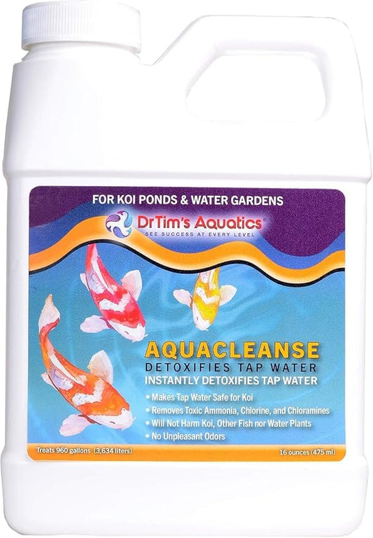 DrTim’s Aquatics AquaCleanse for Koi Aquariums – 16 oz – Tap Water Detoxifier, Dechlorinator & Ammonia Reducer for New and Cycled Fish Tanks